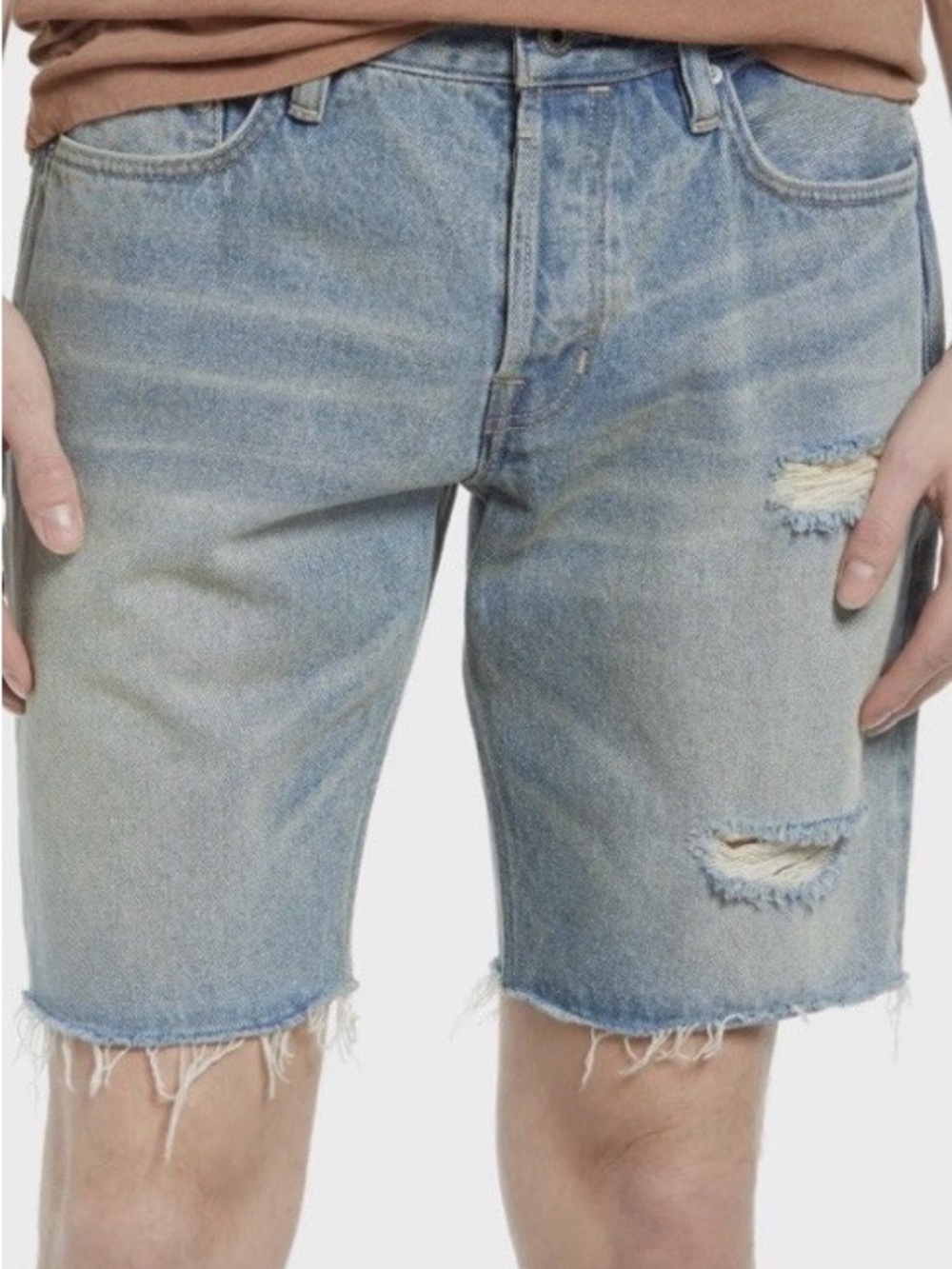 Men's All Saints “damaged” 100% cotton denim Bermuda shorts sz 36